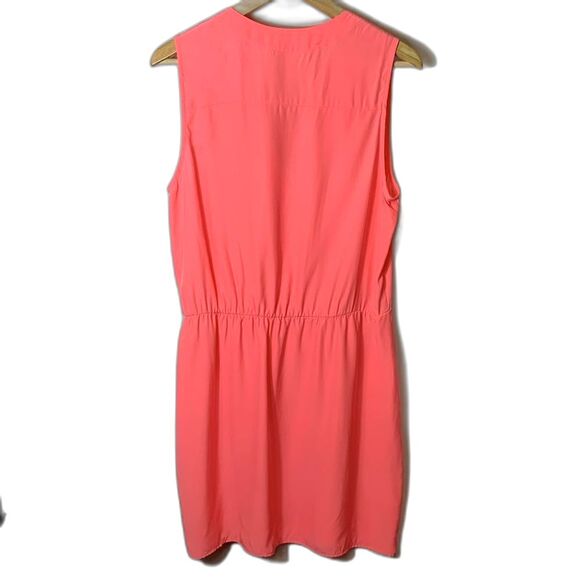 Amanda Uprichard Coral Pink Silk V-Neck Gathered Waist Sleeveless Dress Size L - Picture 5 of 12